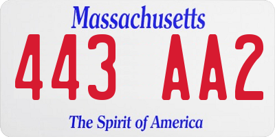 MA license plate 443AA2
