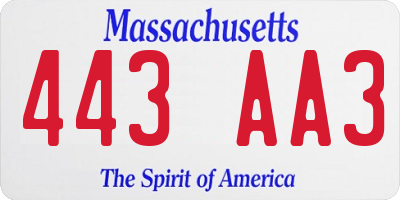 MA license plate 443AA3