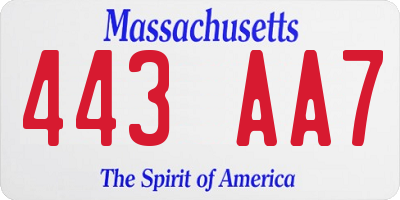 MA license plate 443AA7