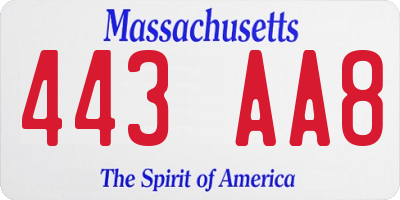 MA license plate 443AA8