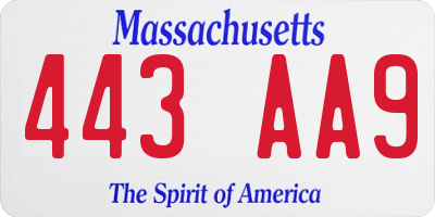 MA license plate 443AA9