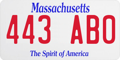 MA license plate 443AB0