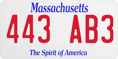 MA license plate 443AB3