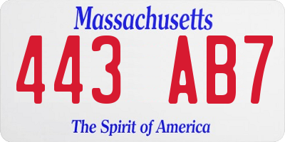 MA license plate 443AB7