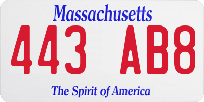MA license plate 443AB8