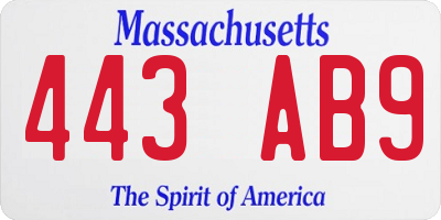 MA license plate 443AB9
