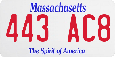 MA license plate 443AC8