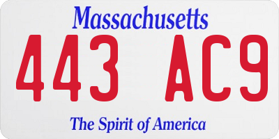 MA license plate 443AC9
