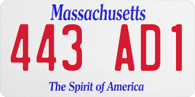 MA license plate 443AD1