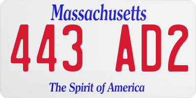 MA license plate 443AD2