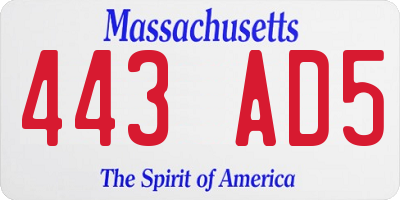 MA license plate 443AD5