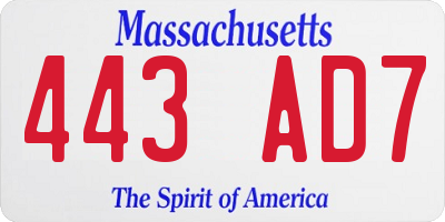 MA license plate 443AD7
