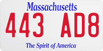 MA license plate 443AD8