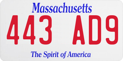 MA license plate 443AD9
