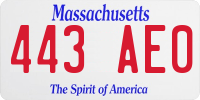 MA license plate 443AE0