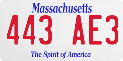 MA license plate 443AE3