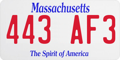 MA license plate 443AF3