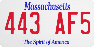 MA license plate 443AF5