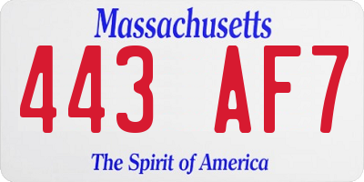 MA license plate 443AF7