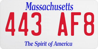 MA license plate 443AF8