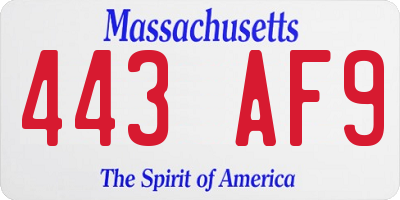 MA license plate 443AF9