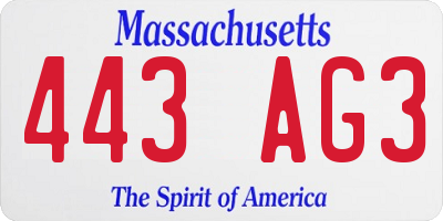MA license plate 443AG3