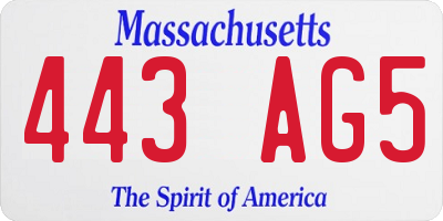 MA license plate 443AG5