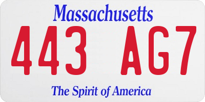MA license plate 443AG7