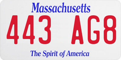 MA license plate 443AG8