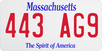 MA license plate 443AG9