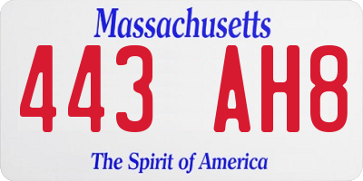 MA license plate 443AH8