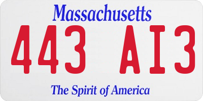 MA license plate 443AI3