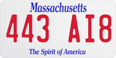 MA license plate 443AI8
