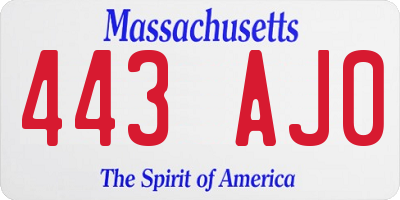 MA license plate 443AJ0