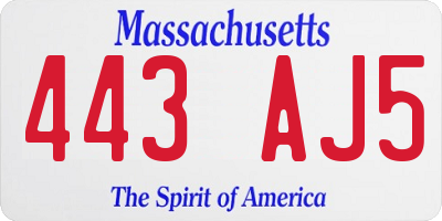 MA license plate 443AJ5