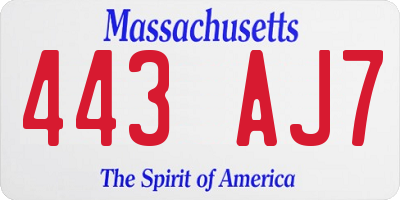 MA license plate 443AJ7