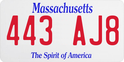 MA license plate 443AJ8