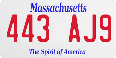 MA license plate 443AJ9