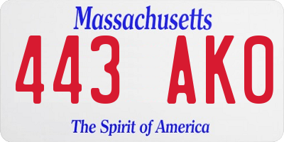 MA license plate 443AK0