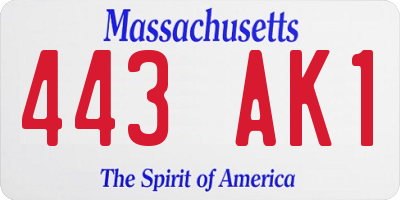 MA license plate 443AK1