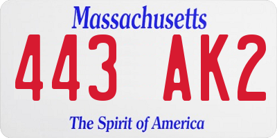 MA license plate 443AK2