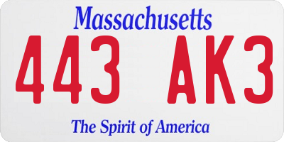MA license plate 443AK3