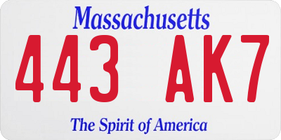 MA license plate 443AK7