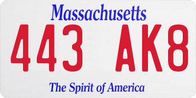 MA license plate 443AK8