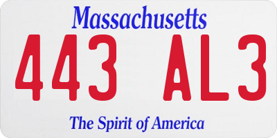 MA license plate 443AL3