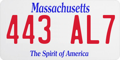 MA license plate 443AL7