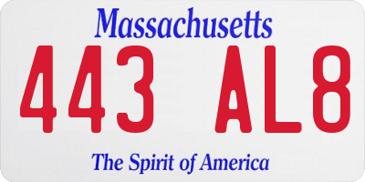 MA license plate 443AL8