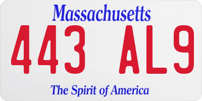 MA license plate 443AL9