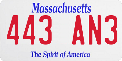 MA license plate 443AN3