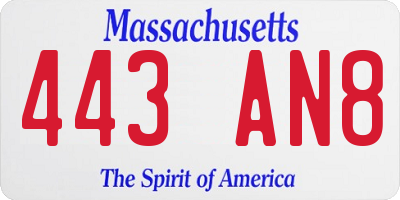 MA license plate 443AN8